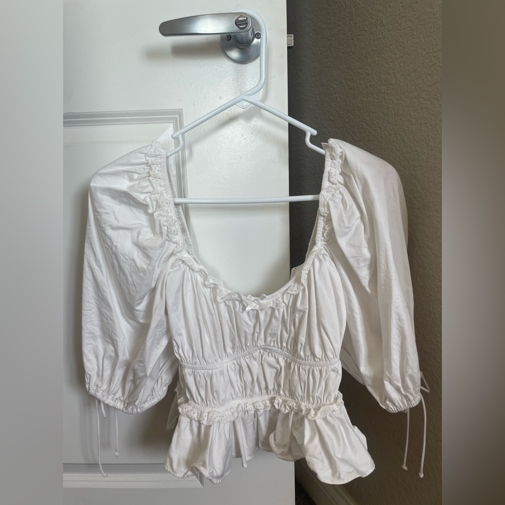 For Love And Lemons White Puff Sleeve Top